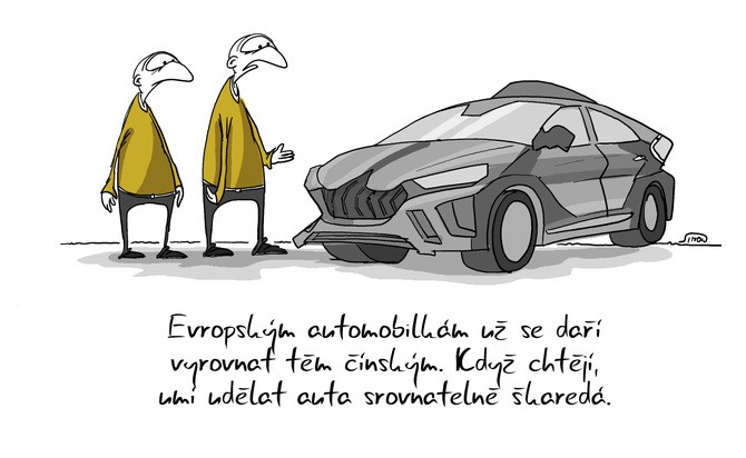 Kreslen vtip: Evropskm automobilkm u se da vyrovnat tm nskm. Kdy chtj, um udlat auta srovnateln kared.