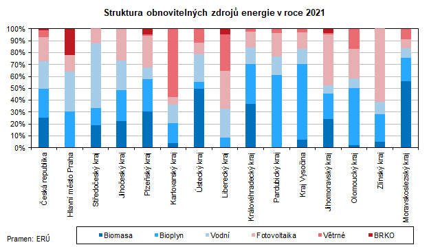 Struktura obnovitelnch zdroj energie v roce 2021